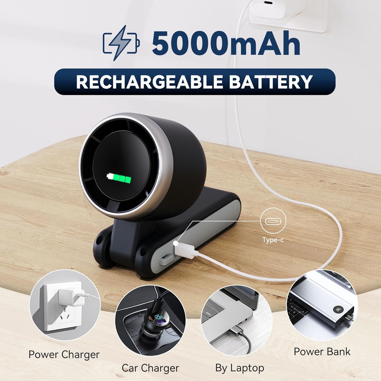 Handheld Turbo Fan, 5 Gear Wind, Battery Operated